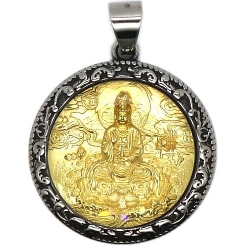 Unisex 316L Stainless Steel Classic Vintage Guanyin Protect Pendant Chain
