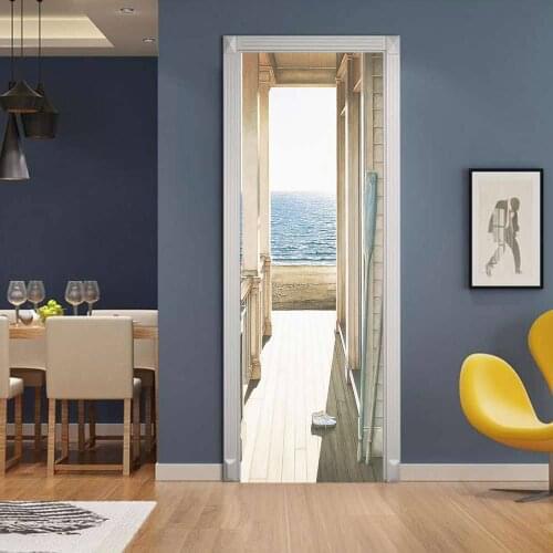 Creative environmental simulation sea view corridor door paste refurbished self-adhesive bedroom wall stickers room decor