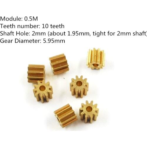 102A Copper Gear 0.5M 10 Teeth 2mm (1.95mm) Hole Toy Pinion Parts Metal Gears 10PCS/LOT