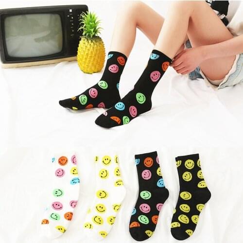 Dreamlikelin Cute Smiley Face Print Women Cotton Happy Socks Fashion Funny Colored Female Smiling Socks for Hipster