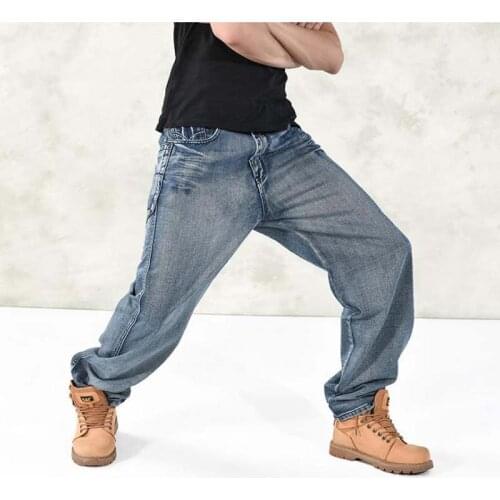 #028 Trend Trousers Man Hiphop Skateboarders Denim Pants Autumn Winter Loose Fertilizer increased Plus Size hip hop baggy jeans
