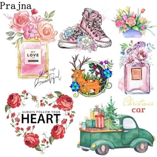 Fashion Perfume Flower Car Iron On Patches Heat Transfer Thermal Stickers Iron-On Transfers For Women Clothing Cartoon Applique