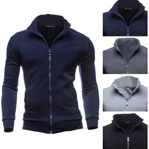 Mens Korean Retro Sweatshirt Sports Cardigan Fleece Zipper Jacket