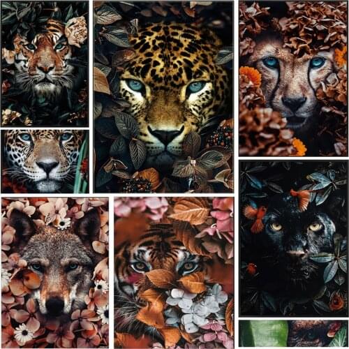 Lion Tiger Elephant Elk Orangutan Animal Flower DIY 11CT Cross Stitch Embroidery Kits Craft Needlework Set Printed Room