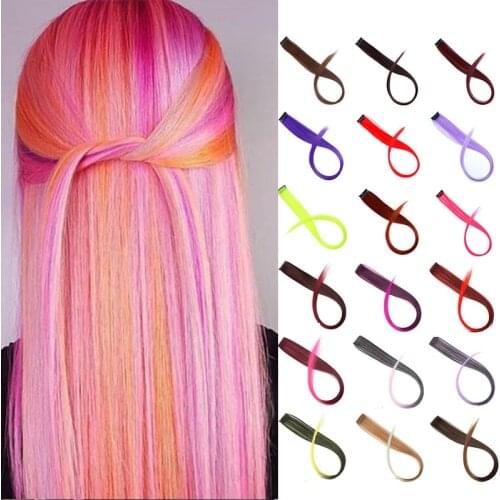 DIANQI Long straight synthetic colour Oberon hair extensions grey red pink clip in prominent rainbow hair