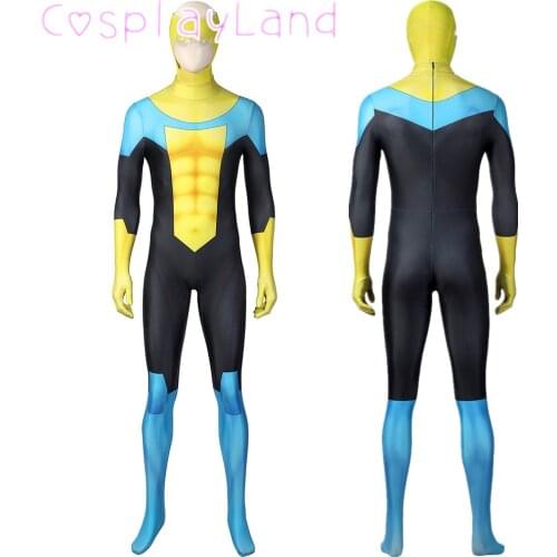 Invincible Boy Cosplay Markus Grayson Costume Halloween Superhero Invinciboy Zentai Printing Bodysuit Men Jumpsuit with Mask