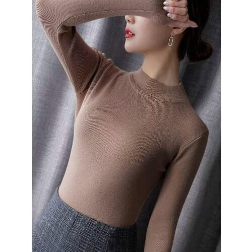 New Spring Womens Knitwear Fashion Half Turtleneck Sweaters Sexy Lady Small Size Slim Body Full Color Pullovers Base Knit Tops