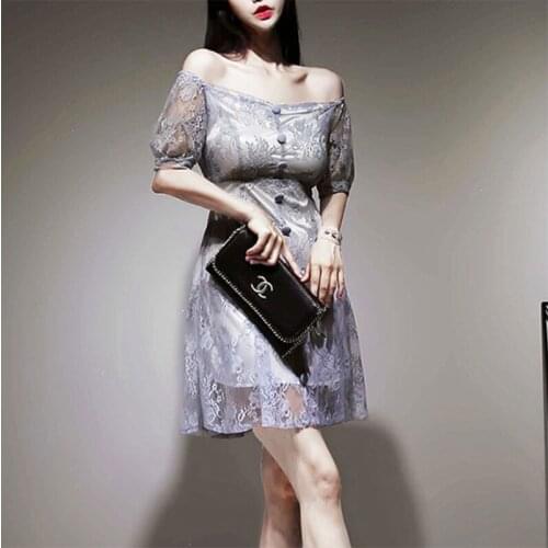 New arrival fashion party dress women elegant summer off shoulder sexy lace perspective temperament office lady slim mini dress