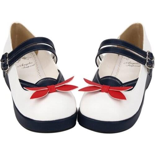 New 2019 Japanese Sponge Cake Bottom Lolita Shoes Bowknot Cute Lolita Thick Bottom Princess Navy Shoes Cosplay Shoes B