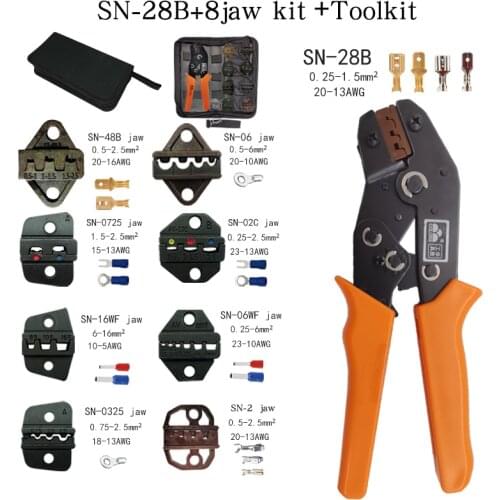 Crimping Pliers Tools SN-28B 8 Jaw for Tab 2.8 4.8 6.3 Pulg/Tube/Insulation Terminals Kit Bag Electrical Repair Clamp Tools Mini
