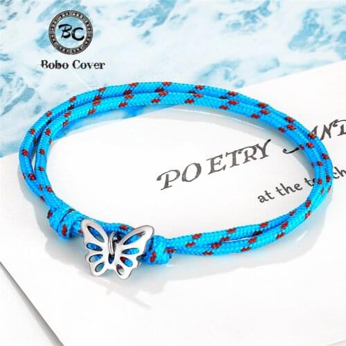 Wholesale Handmade Stainless steel Butterfly Bracelets Women Lucky Ankle 2mm Paracord Rope Lover Bracelet Men Couple Jewelry