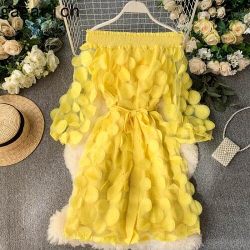 Gagarich Women Elegant Dress Summer Fashion 2020 Solid Slash Neck Sexy Midi Ladies Dresses Robe 3D Floral Vestido