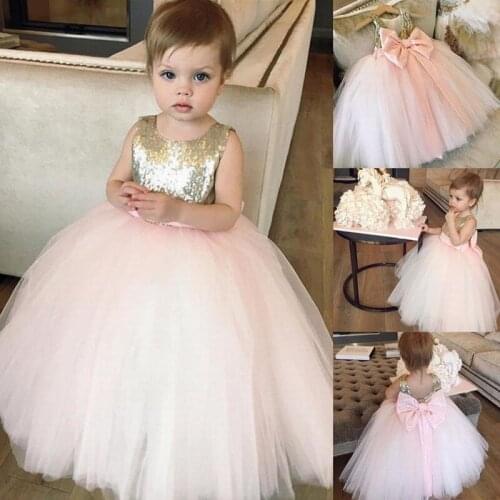 Girls Flower Girls Dresses for Wedding Party Dress Champagne Sequin Children Clothing Girls Ball Gown Bridesmaid Birthday Dress