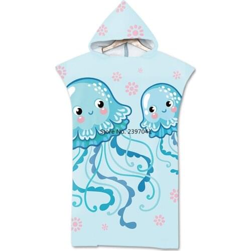Microfiber Printed cartoon fish Hooded Beach Towel For Adults Quick Dry Swimming Pool Poncho Bath Towel With Cloak Bathrobe