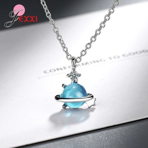 Dropshipping Universe Glass Bead Planets Pendant Necklace 925 Sterling Silver Chain 925 Silver Jewelry for Women Christams Gift