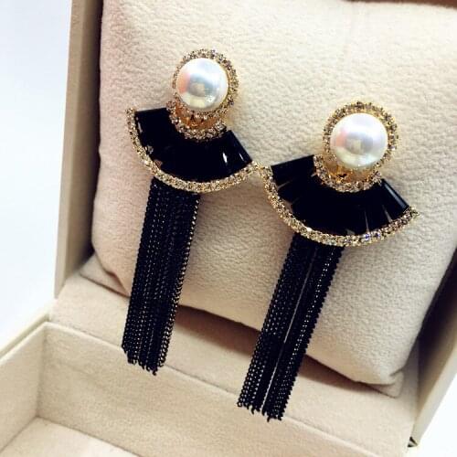 Pearl cubic zircon crystal luxury earrings long fringed earrings