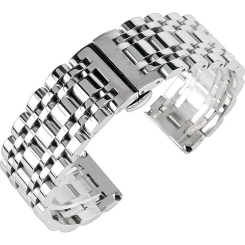 Luxury Silver 20/22/24mm Solid Stainless Steel Watchband Push Button Hidden Clasp Adjustable Men Watches Strap Replace Bracelet