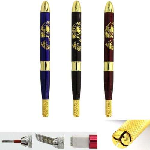 Chinese Style Black Red White Manual Tattoo Eyebrow Pens For Permanent Makeup Supplies Durable Aluminum Pen With Lock-Pin