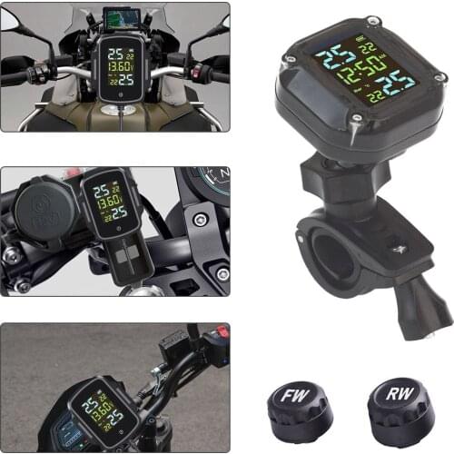 Motorcycle TPMS LCD Display Motorbike Wireless Tyre Temperature Tire Pressure Monitoring Alarm System with 2 External Sensors