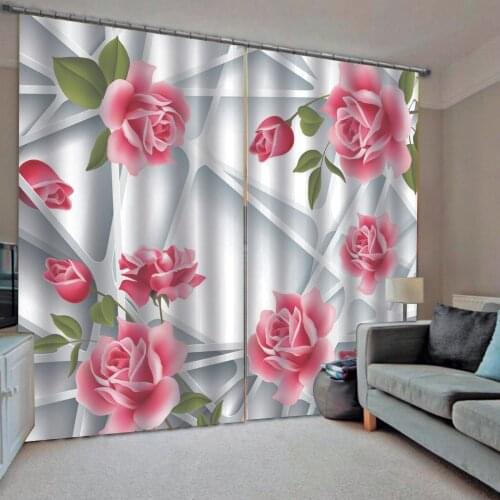 Stereoscopic curtains Customized size Luxury Blackout 3D Window Curtains For Living Room pink flower curtains