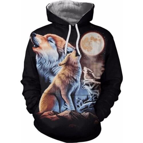 3D Printed Wolf Hoodies Men Animal Pattern Hoodie Sweatshirts Fashion Funny Tracksuits Streetwear teens Punk Rock Jackets tops