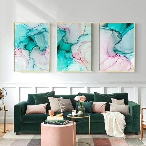 Triptych Green Pink Marble diamond painting cross stitch diamond mosaic 3 piece 5d diamond embroidery color Ink Abstract