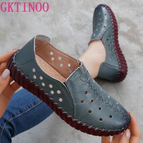GKTINOO Summer Genuine Leather Shoes New Fashion Women Shoes Woman For Mom Womens Flats Comfortable Handmade Pregnant Hole Shoe