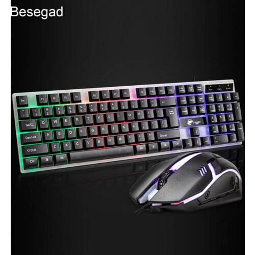 Vococal Fashion Wired USB LED Backlight Mechanical Gaming Keyboard Mouse Set for Home Office Study Room Computer PC Players