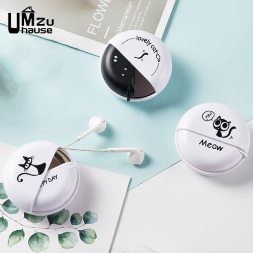 Simple Cat Headphone Cord Storage Boxes Wire Headset Line Cable Organizers Mini Case Home Office Portable Organization Silicone