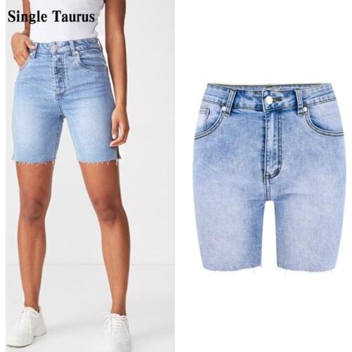 High Waist Slim Jeans Shorts Bermuda Woman Tassel Tight Five Pockets Plus Size Blue Washed Stretch Skinny Denim Biker Shorts
