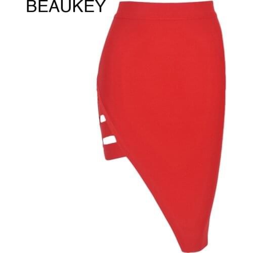BEAUKEY Red Black Split Hollow Out Pencil Bandage Skirt Empire Knee Length Sexy Skirt Cheap Wholesale Bodycon Skirt Bandage