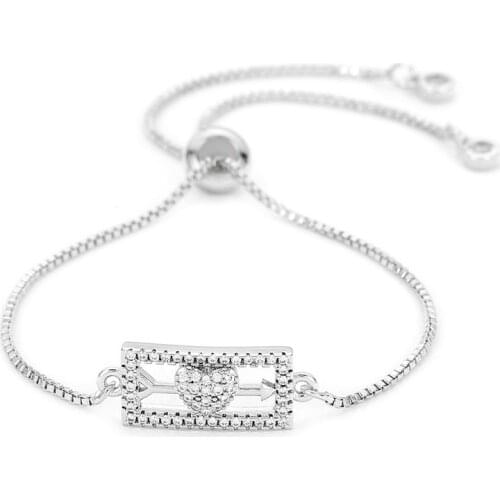 Micro Pave Cz Crystal Bracelet for Women Adjustable Chain Love Heart Bracelets & Bangles MBR180084