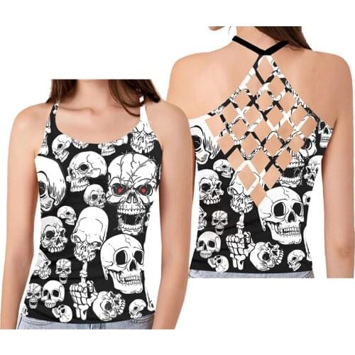 OGKB White Skull Printed 3D Ladies Hollow Vest Summer Fashion Womens Fitness Tank Tops Casual Famale Sexy Camisole Dropshipping