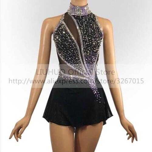 LIUHUO Womens Girls' Adult Kid Performance Ballet Rhythmic Gymnastics Competition Leotard Ice Figure Skating Dress Black Dance