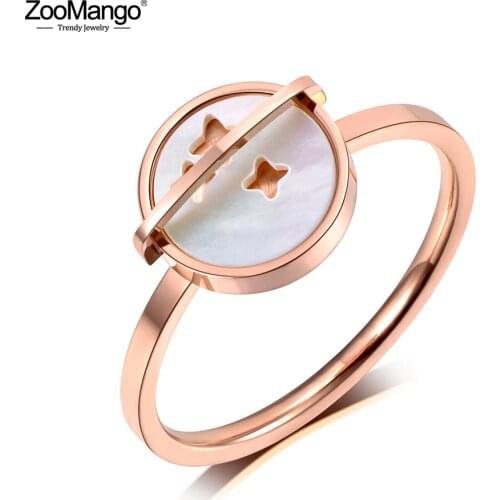 ZooMango Trendy Design Rose Gold Star Rings Titanium Stainless Steel White Shell Wedding Rings For Women Engagement Gift ZR19068