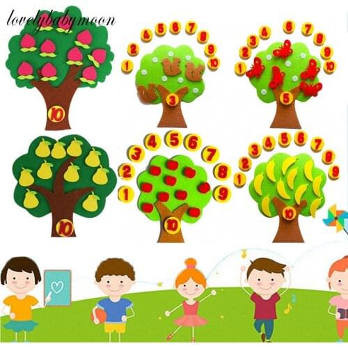 1Set Handmade Felt Finger Numbers fruit tree Math Toy 25*20cm Children Counting Math Toy Teaching Aids DIY Weave Craft for Kids