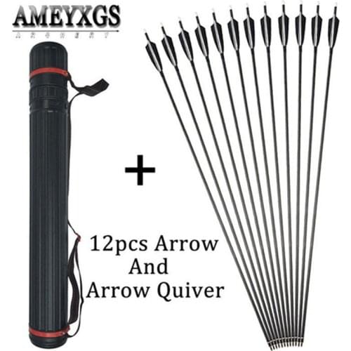 12pcs 500 Spine Carbon Arrow Portable Quiver Kit 35" Mix Carbon Arrow Shaft Bows And Arrows Shooting Archery Hunting Accessories