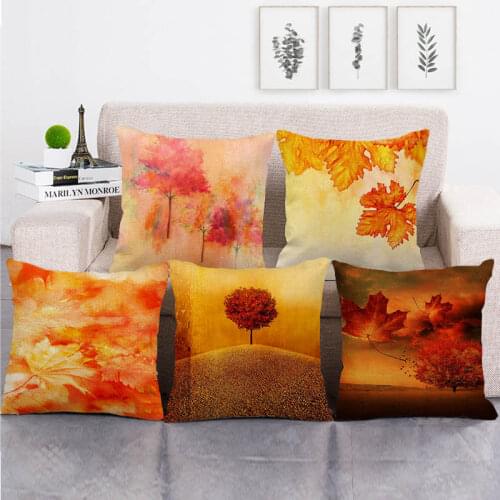 45cm*45cm happy fall autumn leaves design throw cushion cover linen/cotton sofa pillow cover decorative pillow case