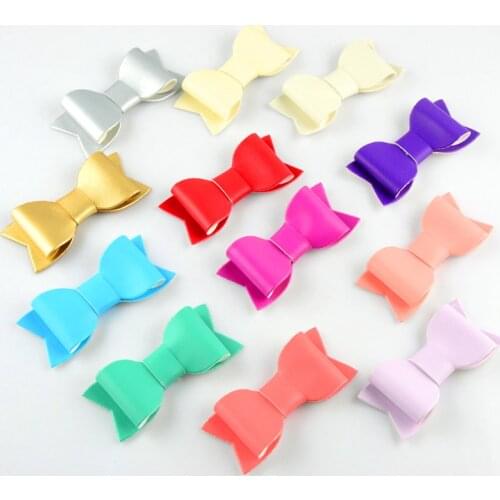 50pcs/lot 12 Color U Pick 3.15" Faux Leather Bow DIY Hair Bows Without Hair Pins Garment Accessories HDJ104