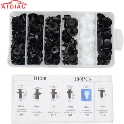 6 Size 100pcs Universal Mixed Auto Fastener Car Bumper Clips Body Push Retainer Pin Rivet Door Trim Panel Retainer Fastener Kit