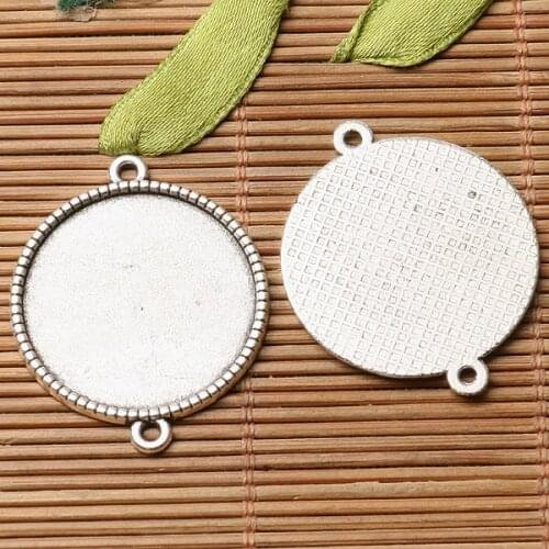 6pcs dark silver color round cabochon setting in 25mm connector design EF3267