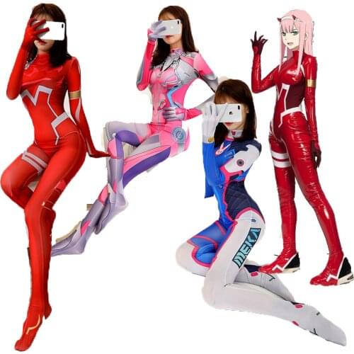 Anime DARLING in the FRANXX 02 Zero Two colourful Christmas halloween bodysuit Sexy Cosplay 002 Bodysuit Costumes CODE Plug Suit