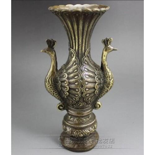 Antique collection antique crafts brass hand carved peacock vase ornaments