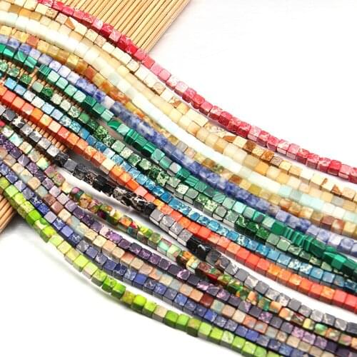 96Pcs/strand Natural Stone Beads For Jewelry Making Square Semi-precious Stone DIY Necklace Bracelet Handiwork Accessory