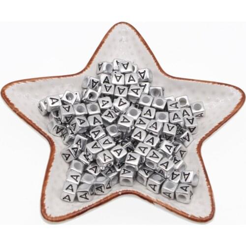 CHONGAI 100Pcs Acrylic Single Silver Alphabet /Letter Cube Beads For Jewelry Making DIY Loose Beads 6X6mm