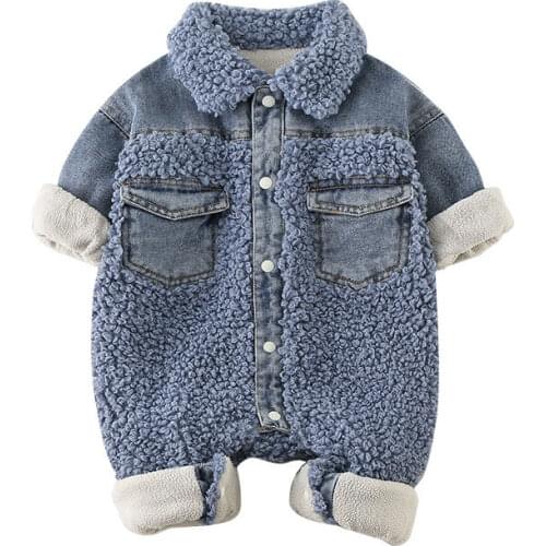 Baby clothes spring autumn plus velvet denim spring clothes newborn romper suit cotton-padded clothes baby outing romper