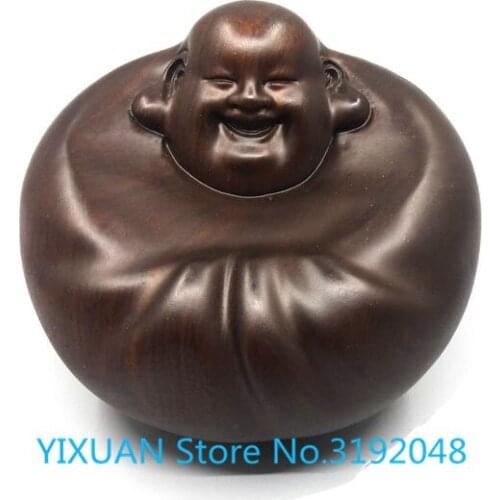 Ebony shake money Buddha, Maitreya Buddha statue, smiling Buddha, shaking solid wood carving mahogany crafts