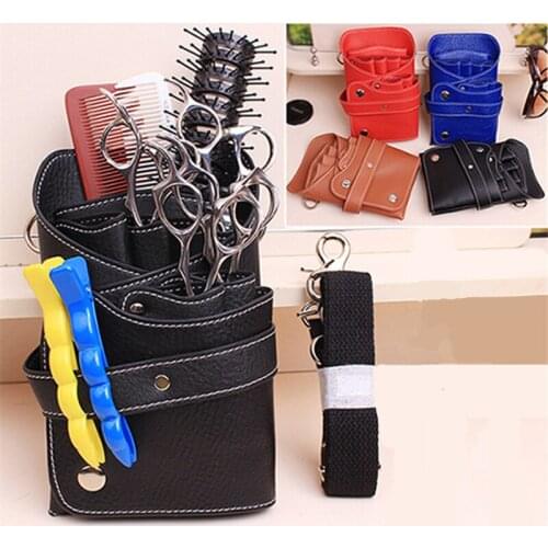 PU Leather Rivet Hair Scissor Bag Clips Bag Hairdressing Barber Scissor Holster Pouch Holder Case With Waist Shoulder Belt