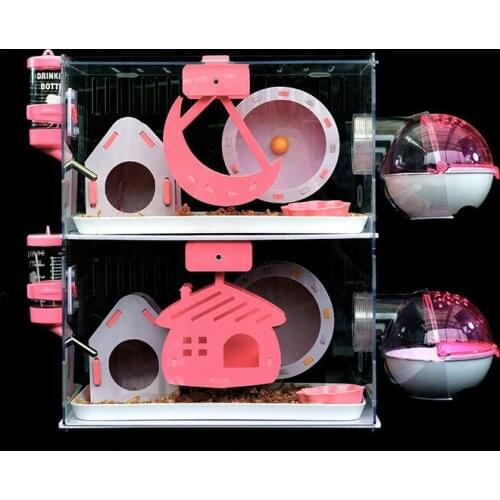 Hamster Cage with Tray Acrylic Transparent Small Pet Cage Oversized Villa Guinea Pig Basic Cage Toy Supplies Package Nest