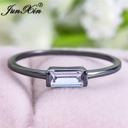 Dainty Small Rectangle Crystal Thin Ring Band White Gold Black Gold Red Blue Stone Stacking Minimalist Wedding Rings For Women